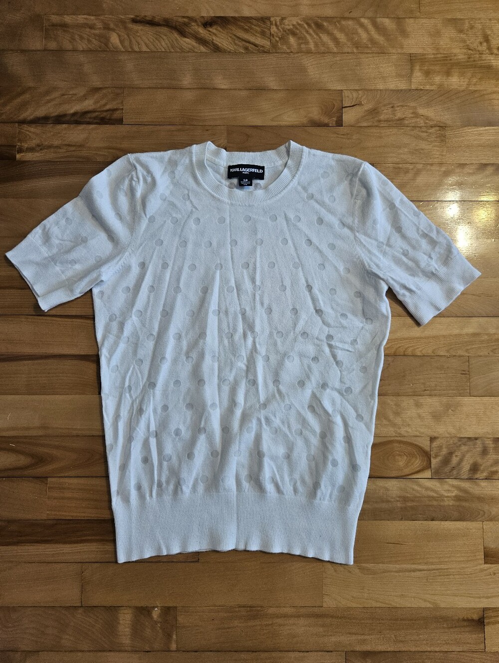 Karl Lagerfeld Sweater Tee Ivory White Dots Pattern Size S